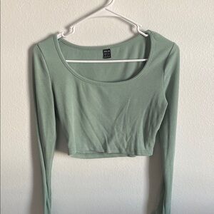 Sage Green Long Sleeve Crop Top